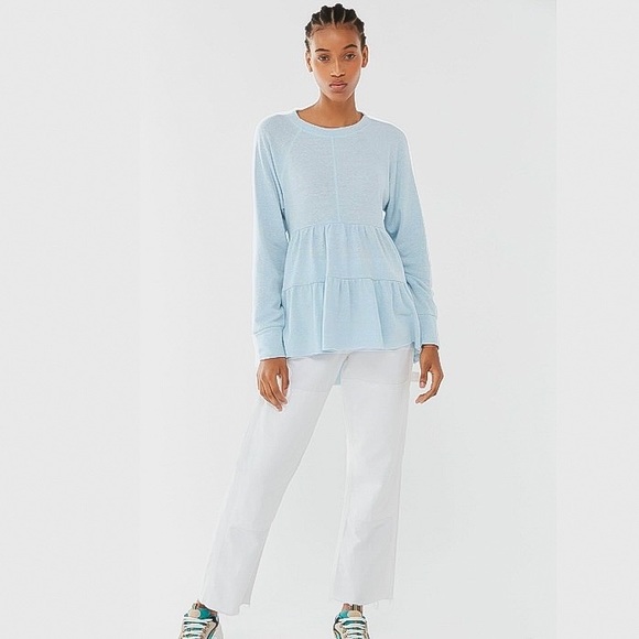 NWOT Urban Outfitters UO Poppy Long Sleeve Babydoll Tiered Top BLUE - SIZE M - Picture 3 of 5